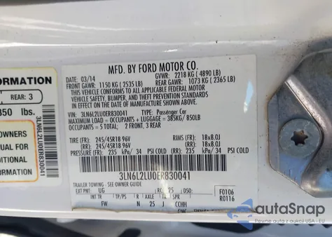 2014 Lincoln Mkz Hybrid из США, поврежденный, VIN 3LN6L2LU0ER830041